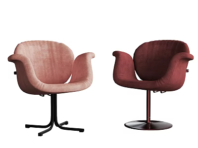Light Pink Deep Red Velvet Dining Chairs Curved Armrests Black Star Red Round Bases 3d model