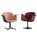 Light Pink Deep Red Velvet Dining Chairs Curved Armrests Black Star Red Round Bases