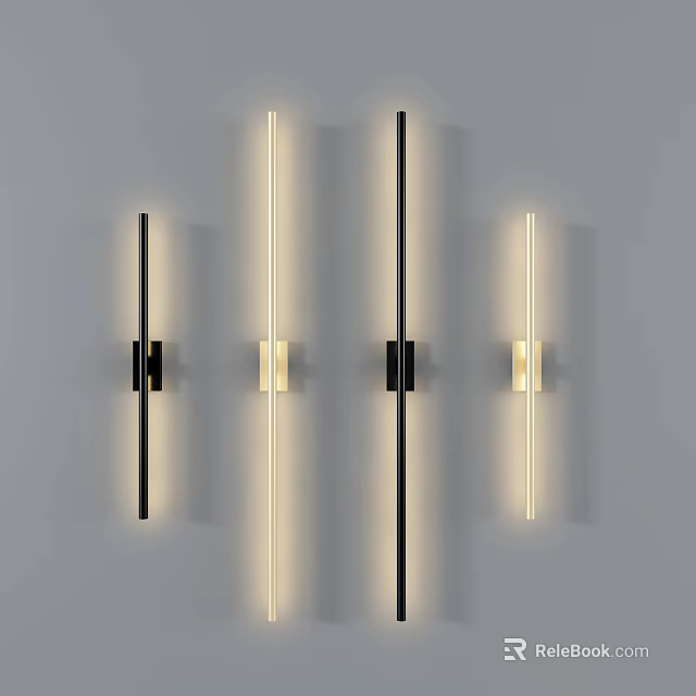 Elegant Modern Wall Lamps With Sleek Black Gold Metal Frames And LED Light Strips 3d model 