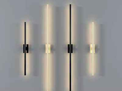 Elegant Modern Wall Lamps With Sleek Black Gold Metal Frames And LED Light Strips 3d model
