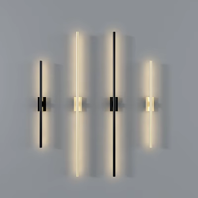 Elegant Modern Wall Lamps With Sleek Black Gold Metal Frames And LED Light Strips 3d model