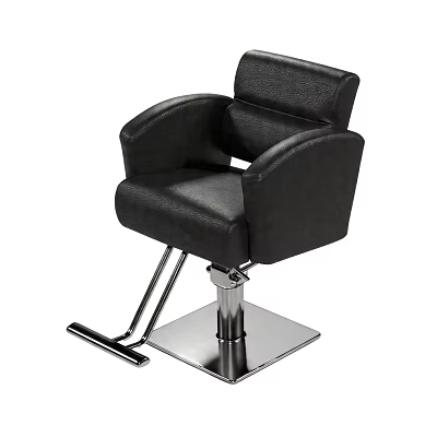 Professional Black Leather Barber Chair With Chrome Metal Base For Salon 3d model
