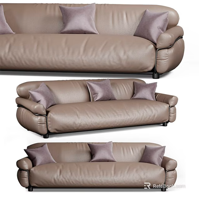 Comfortable Multi Person Leather Sofa With Plush Cushions And Modern Design 3d model
