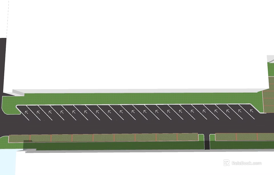 Parking Lot Layout With Arranged Spaces Green Area And Central Lane 3d model 