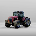 Red Tractor With Large Tires And Black Cabin On Gray Background 3d model