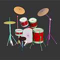 Red Drum Set With Cymbals And Drum Stool On Reflective Dark Background 3d model