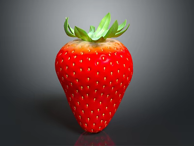 Fresh Red Strawberry With Green Leaves And Seeded Surface On Dark Background 3d model