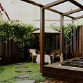 Cozy Backyard Garden With Lush Plants And Hanging Chair