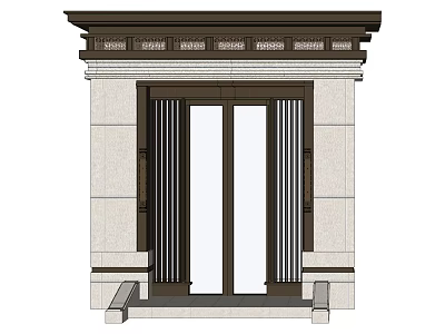 Elegant Classical Entrance Gate With Double Glass Doors And Stone Wall Design 3d model