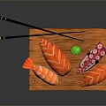 Fresh Assorted Sushi Pieces on Wooden Tray with Black Chopsticks and Colorful Toppings