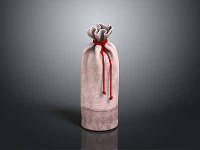 Light Gray Fabric Storage Bag With Red String Closure Soft Cloth Material For Home Organization 3d model