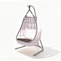 Pink Hanging Chair With Metal Frame Grid Design And White Cushion