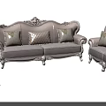 Elegant Classic Light Colored Sofa Set With Carved Details And Patterned Pillows 3d model