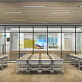 School Activity Room Interior With Bright Windows Tables Chairs Green Plants And Colorful Cushions