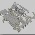 Modern Open Architectural Structure Design With Interconnected Platforms Staircases And Frames 3d model