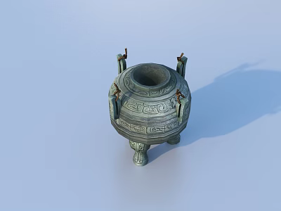 Ancient Chinese Bronze Ding Vessel With Intricate Patterns And Three Legs 3d model