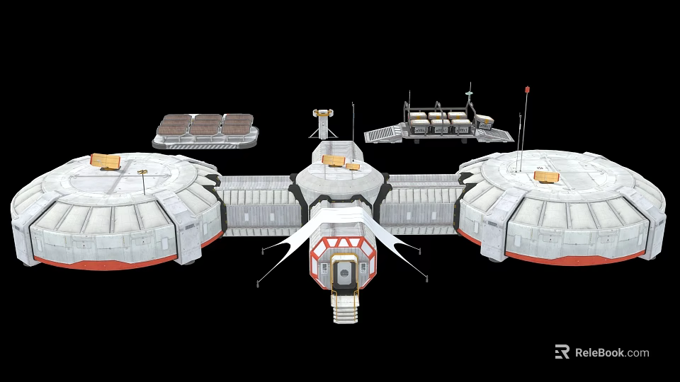 Industrial Equipment Space Station Module With Satellite Dishes And Solar Panels 3d model 