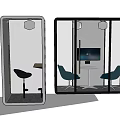 Modern Lounge Pods With High Stool Small Table Blue Chairs And TV Screen