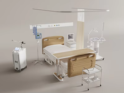 Advanced Medical Equipment Setup With Hospital Bed Monitor And Infusion Pump 3d model