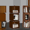 Modern Middle Style Bookcase Bookshelf Rotating Bookcase Decorative Cabinet Corner Bookcase 3d model