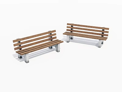 Wooden Slatted Outdoor Benches With Metal Frame Modern Design For Park Patio 3d model