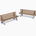 Wooden Slatted Outdoor Benches With Metal Frame Modern Design For Park Patio