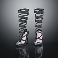 Fashionable Black High Heel Shoes Featuring Spiral Straps And Glossy Toe Cap