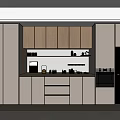 Modern Kitchen Sideboard Featuring Wooden Upper Cabinets White Lower Units And Countertop Decor