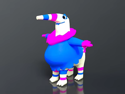Vibrant 3D Cartoon Bird Character With Long Beak Plump Body Blue Pink White Purple 3d model
