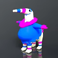 Vibrant 3D Cartoon Bird Character With Long Beak Plump Body Blue Pink White Purple