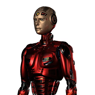 Futuristic Red Robot Game Movie Character With Golden Head And Metallic Body 3d model