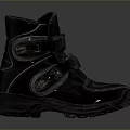 Black Leather Outdoor Boots With Adjustable Straps Buckles And Non Slip Sole Design
