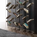 Modern Bookcase Design With Tilted Shelves And Colorful Books On Metal Frames