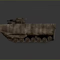 Rusty Military Armored Tank With Turret Tracks On Grass And Dirt Ground