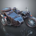 Vintage Motorcycle with Sidecar Spare Tire and Classic Retro Design