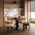 Modern Round Dining Table Set With Wooden Chairs Marble Backsplash And Decorative Vase