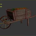 Vintage Wooden Cart With Red Wheels And Cargo Loaded Inside