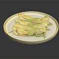 Steamed Bok Choy Slices with Red Chili Flakes on White Plate and Green Garnish