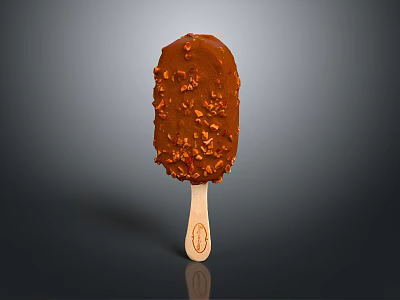 Delicious Chocolate Coated Ice Cream Bar With Crunchy Nut Pieces On Wooden Stick 3d model