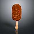 Delicious Chocolate Coated Ice Cream Bar With Crunchy Nut Pieces On Wooden Stick