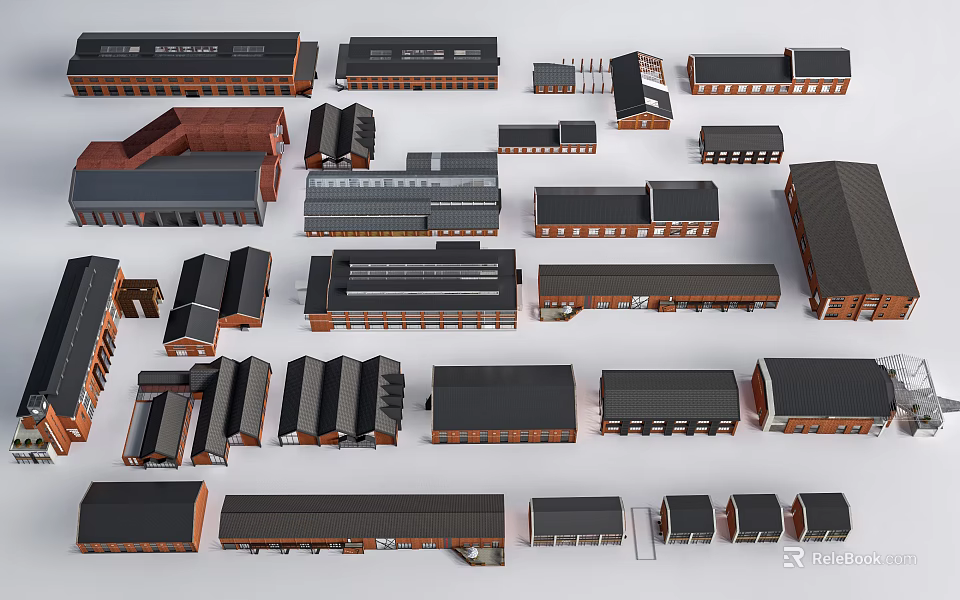 Industrial Factory Buildings With Various Structures Different Roof Designs And Materials 3d model 