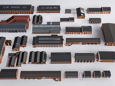 Industrial Factory Buildings With Various Structures Different Roof Designs And Materials 3d model