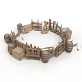 Rustic Circular Wooden Fence Design With Barrels And Crates Decorations