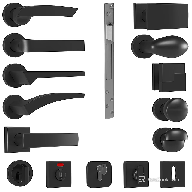 Black Door Handles With Various Modern Styles And Different Shapes For Home Interior Design 3d model 