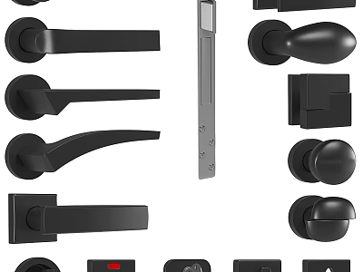 Black Door Handles With Various Modern Styles And Different Shapes For Home Interior Design 3d model