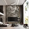 Modern Duplex Living Room Interior With Spiral Chandelier Sofa Staircase And Natural Light