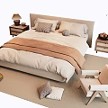 Modern Double Bed With Nightstands Table Lamps Chair Rug And Pillows