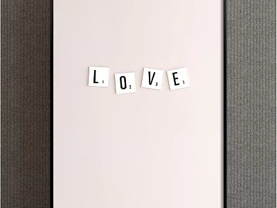 White LOVE Letters Arranged On Light Background With Dark Frame 3d model