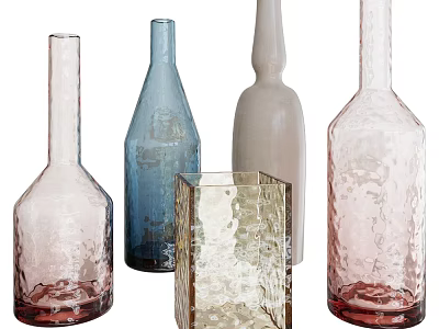 Beautiful Decorative Glass Vases With Textured Surfaces In Various Colors And Shapes 3d model