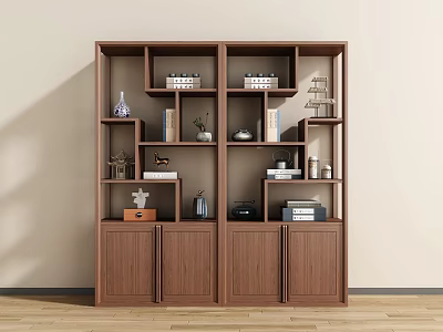 Modern Wooden Display Shelf with Multiple Compartments Books Vase and Decorative Items 3d model